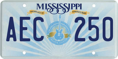 MS license plate AEC250