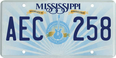 MS license plate AEC258