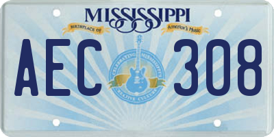 MS license plate AEC308