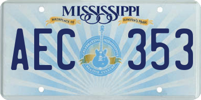 MS license plate AEC353