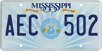 MS license plate AEC502