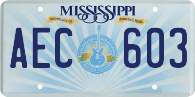 MS license plate AEC603