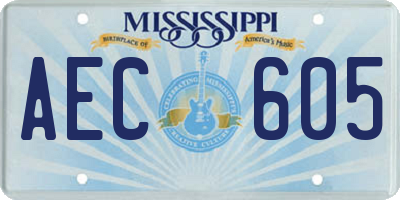 MS license plate AEC605