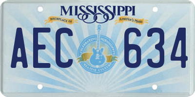 MS license plate AEC634