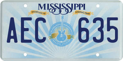 MS license plate AEC635