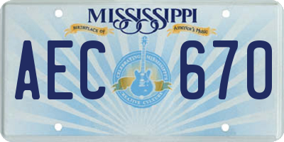 MS license plate AEC670