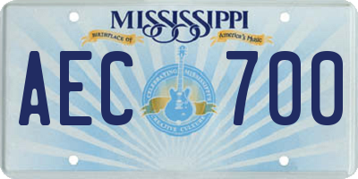 MS license plate AEC700