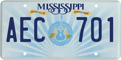 MS license plate AEC701