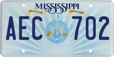 MS license plate AEC702
