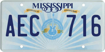 MS license plate AEC716