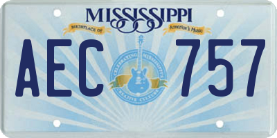 MS license plate AEC757