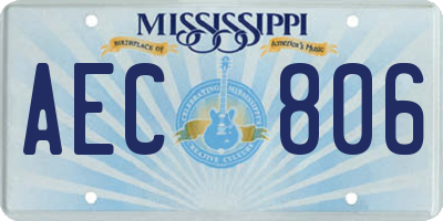 MS license plate AEC806