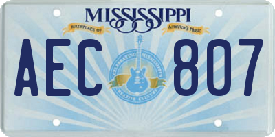 MS license plate AEC807