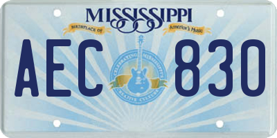 MS license plate AEC830