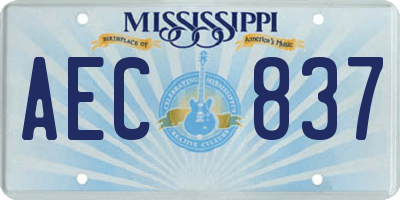 MS license plate AEC837