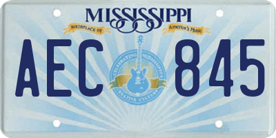 MS license plate AEC845