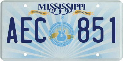 MS license plate AEC851