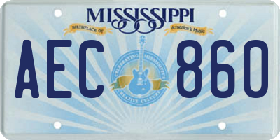 MS license plate AEC860