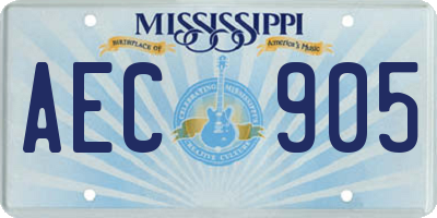 MS license plate AEC905
