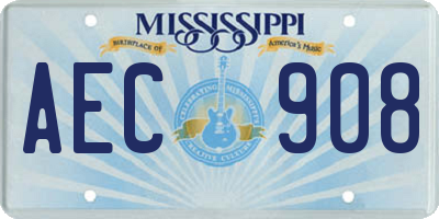 MS license plate AEC908