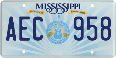 MS license plate AEC958