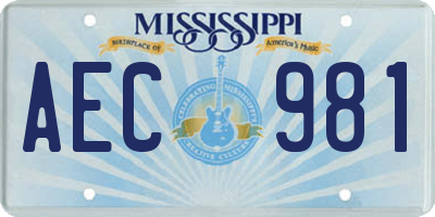 MS license plate AEC981
