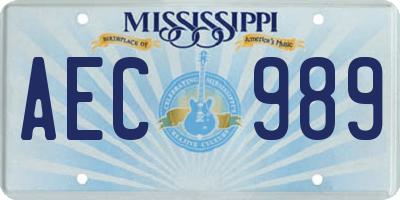 MS license plate AEC989