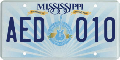MS license plate AED010