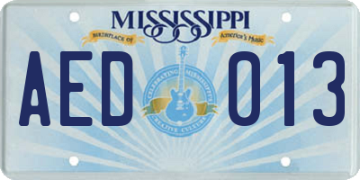 MS license plate AED013