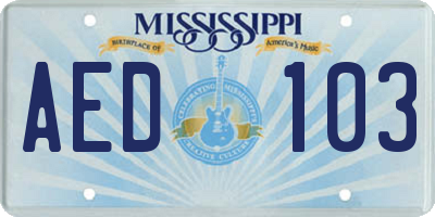 MS license plate AED103