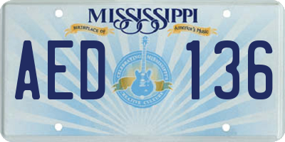 MS license plate AED136