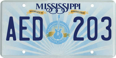 MS license plate AED203