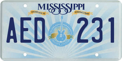 MS license plate AED231