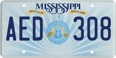 MS license plate AED308