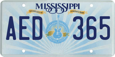 MS license plate AED365