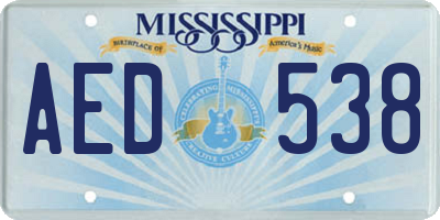 MS license plate AED538