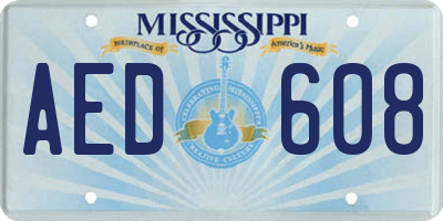 MS license plate AED608