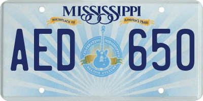 MS license plate AED650