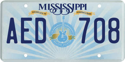 MS license plate AED708
