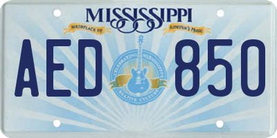 MS license plate AED850