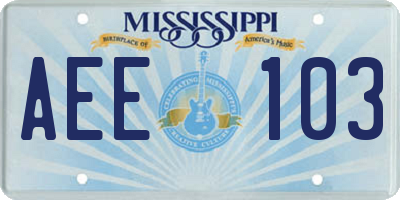 MS license plate AEE103