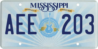 MS license plate AEE203