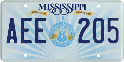 MS license plate AEE205