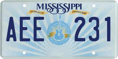 MS license plate AEE231