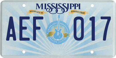 MS license plate AEF017