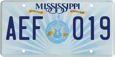 MS license plate AEF019