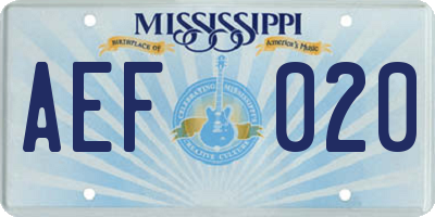 MS license plate AEF020