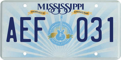 MS license plate AEF031