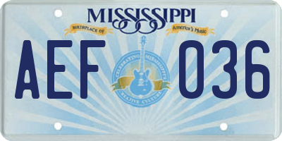 MS license plate AEF036