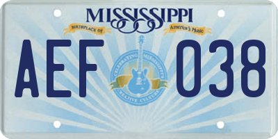 MS license plate AEF038